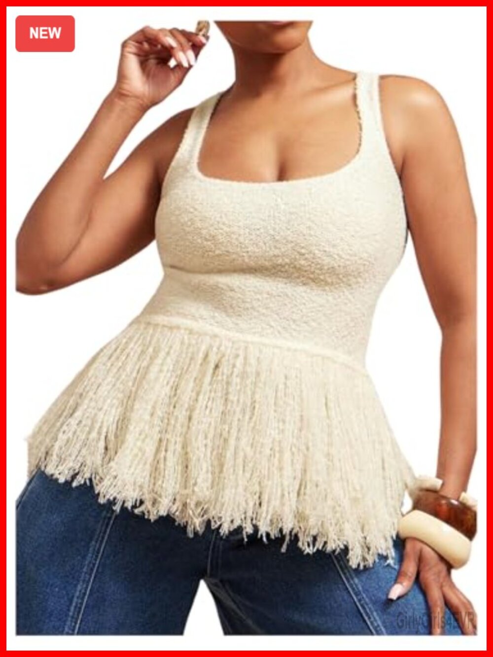 Fringe Knit Tank Top Scoop Neck Sleeveless Summer Vacation Going Out Top